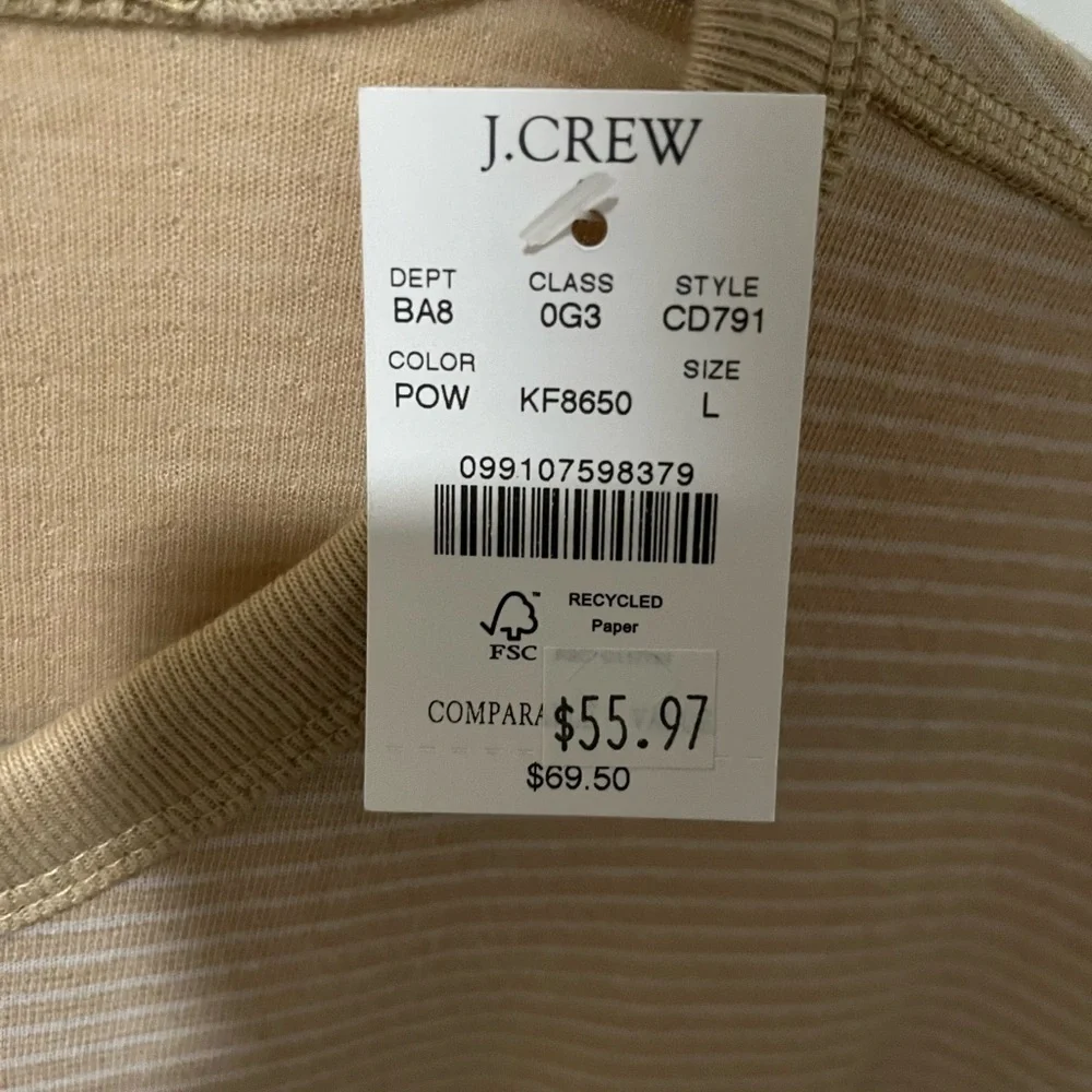 NWT Jcrew Mens Long Sleeve Soft Striped Tshirt Large $69.50
